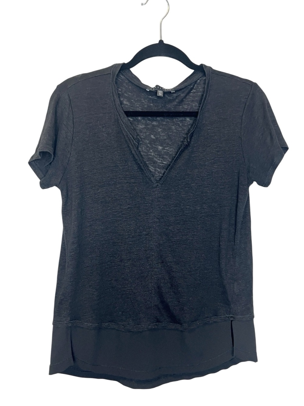 Sanctuary Linen split neck summer black top size XS
